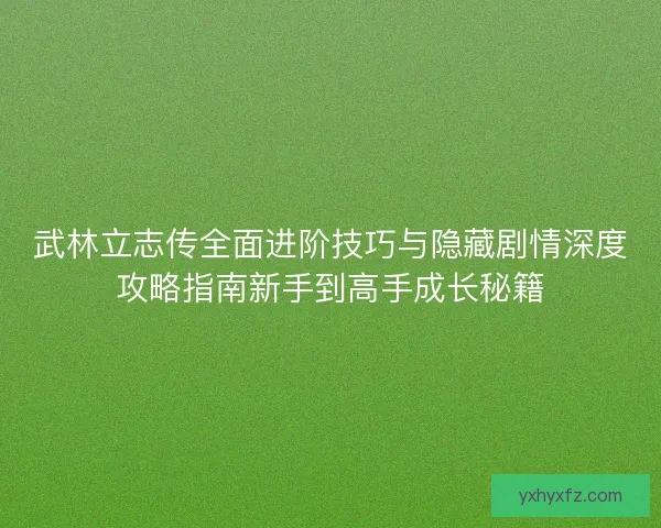 武林立志传全面进阶技巧与隐藏剧情深度攻略指南新手到高手成长秘籍